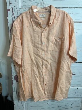 Original Weatherproof Vintage White Orange Washable Linen Short-Sleeve Shirt XXL